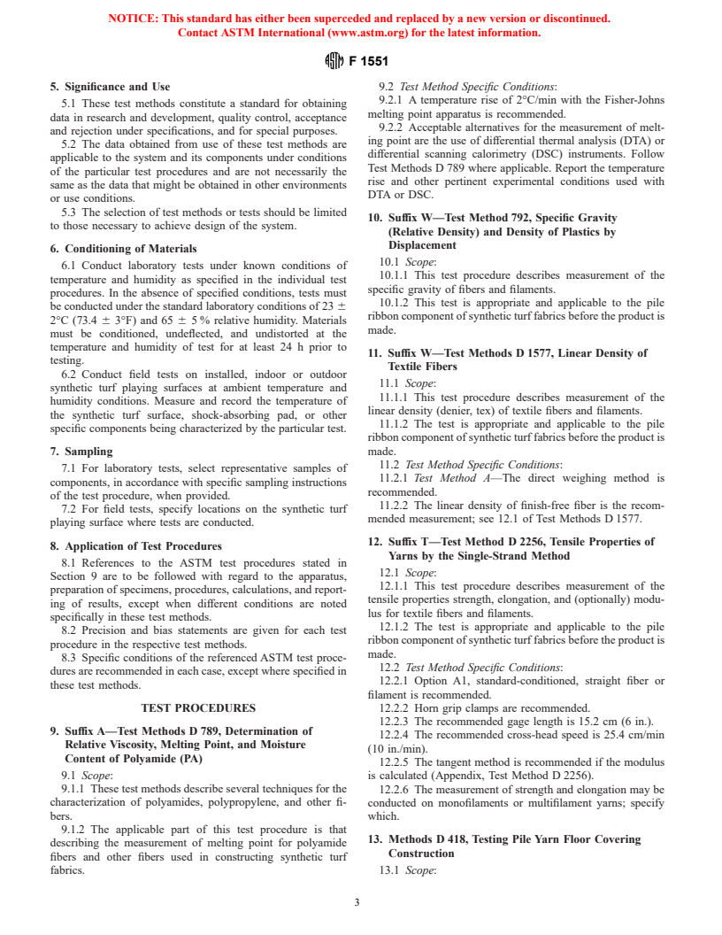 ASTM F1551-94 - Standard Test Methods for Comprehensive Characterization of Synthetic Turf Playing Surfaces and Materials