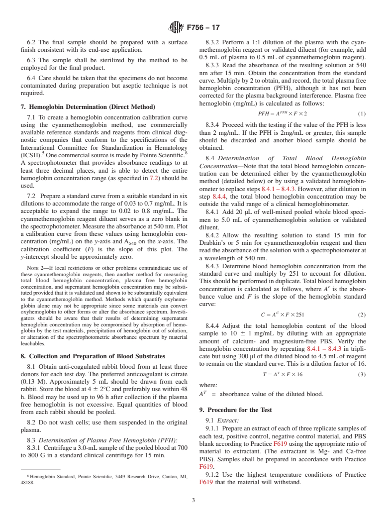 ASTM F756-17 - Standard Practice for  Assessment of Hemolytic Properties of Materials