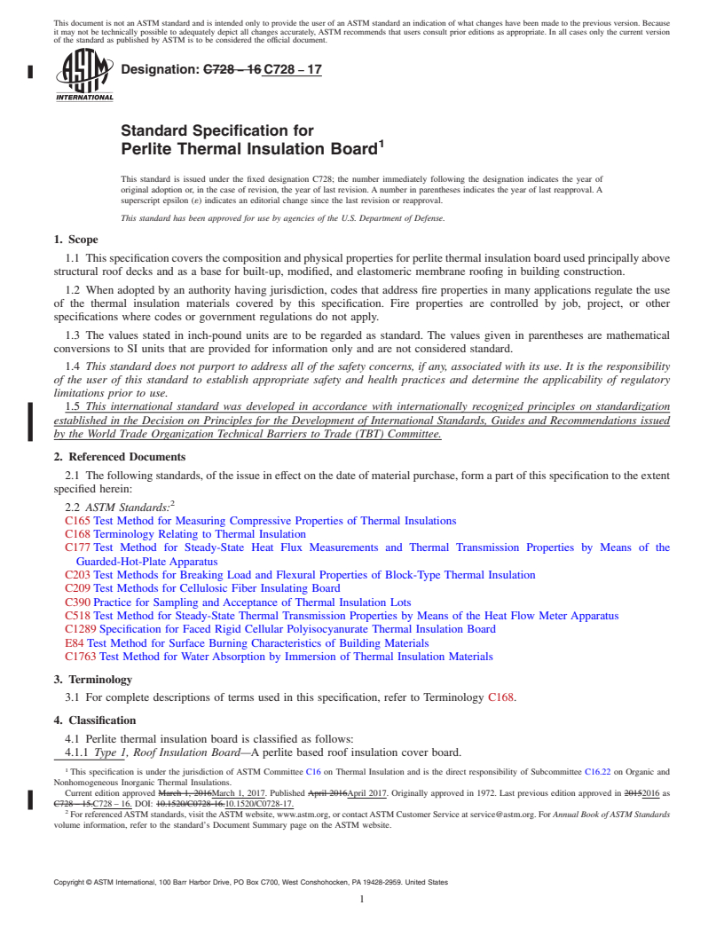 REDLINE ASTM C728-17 - Standard Specification for  Perlite Thermal Insulation Board