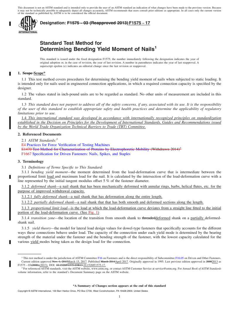 REDLINE ASTM F1575-17 - Standard Test Method for  Determining Bending Yield Moment of Nails