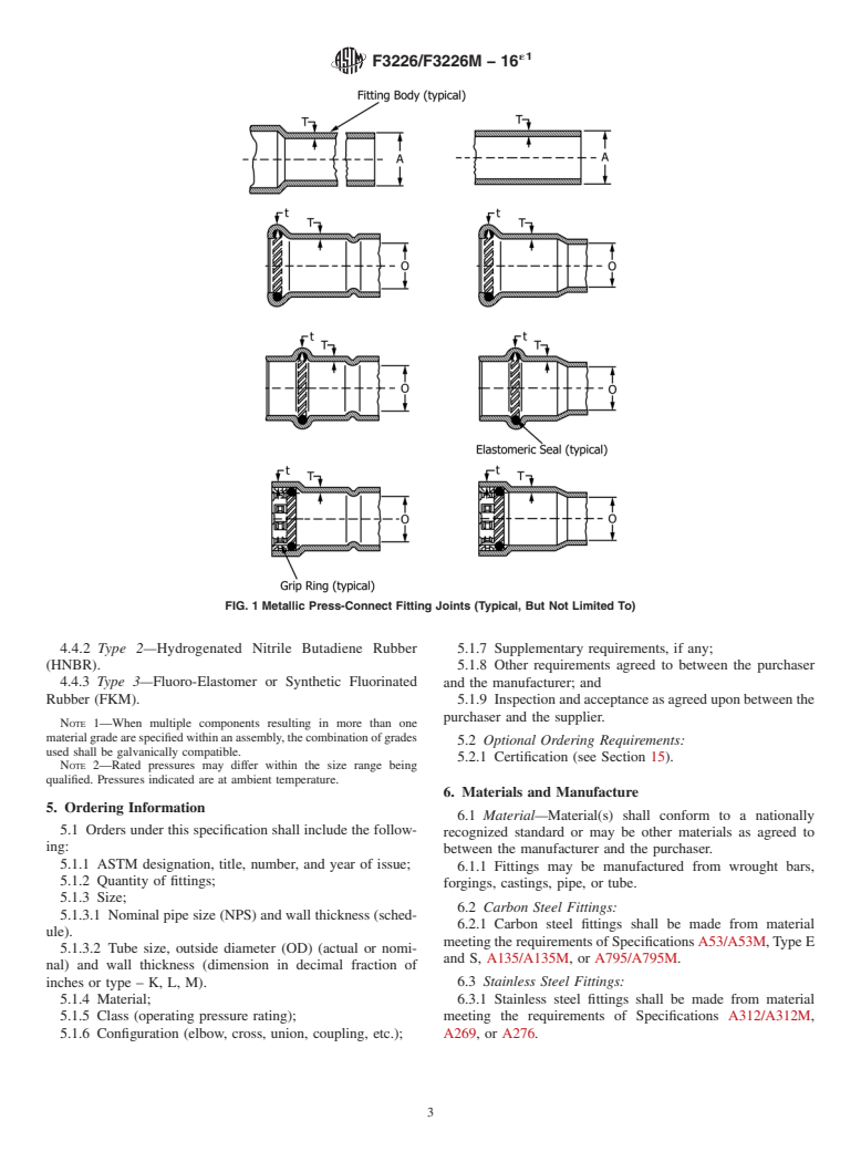 ASTM F3226/F3226M-16e1 - Standard Specification for Metallic Press-Connect Fittings for Piping and Tubing Systems