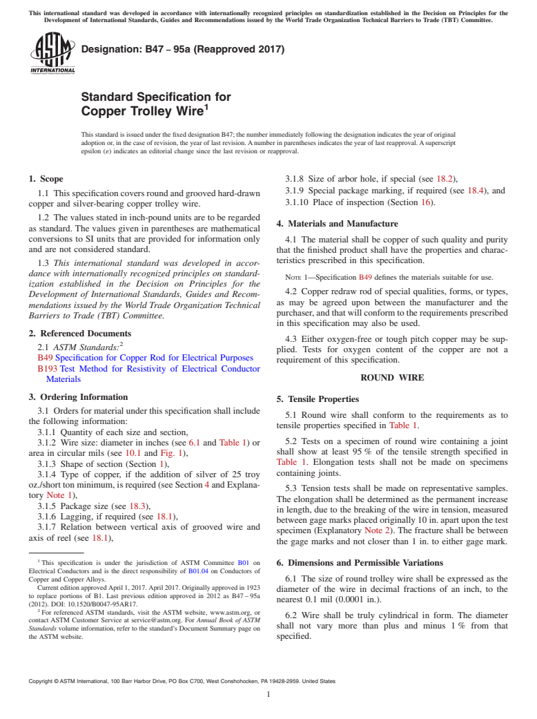 ASTM B47-95a(2017) - Standard Specification for Copper Trolley Wire