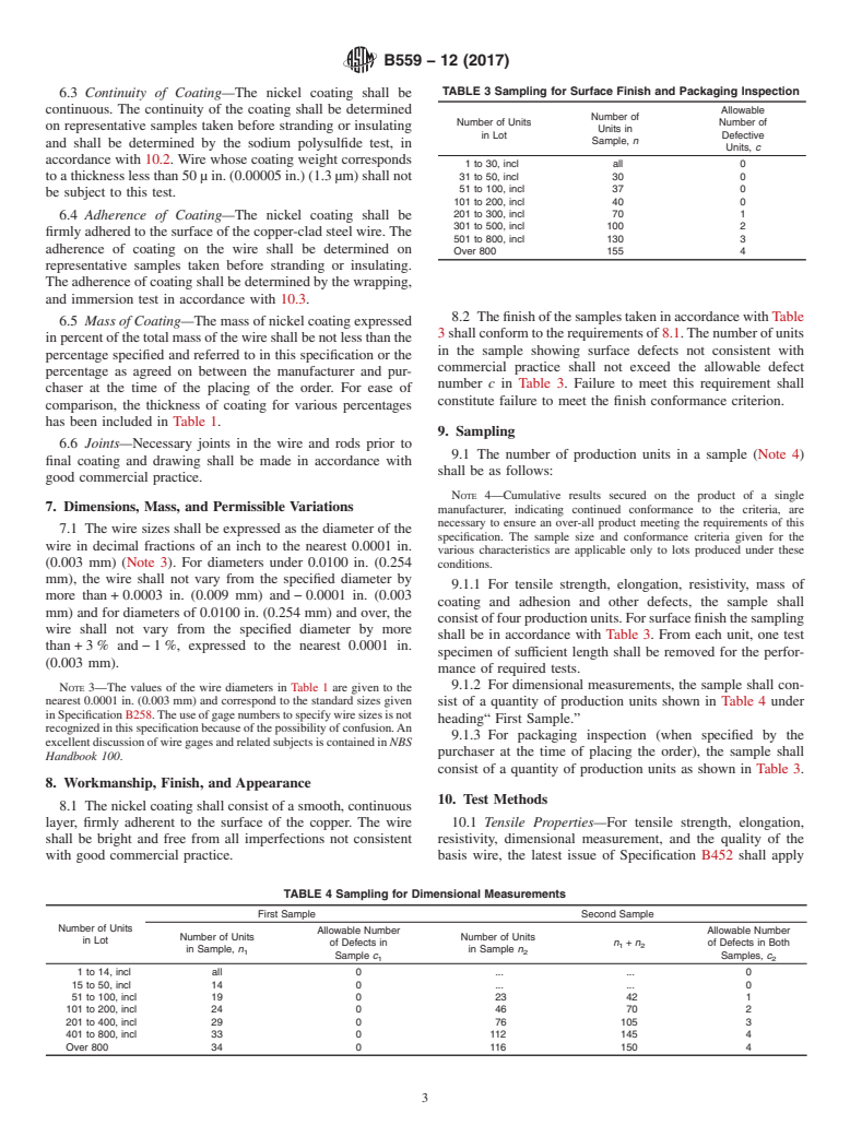 ASTM B559-12(2017) - Standard Specification for Nickel-Coated, Copper-Clad Steel Wire for Electronic Application