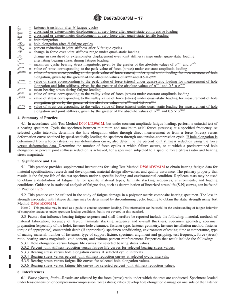 REDLINE ASTM D6873/D6873M-17 - Standard Practice for  Bearing Fatigue Response of Polymer Matrix Composite Laminates