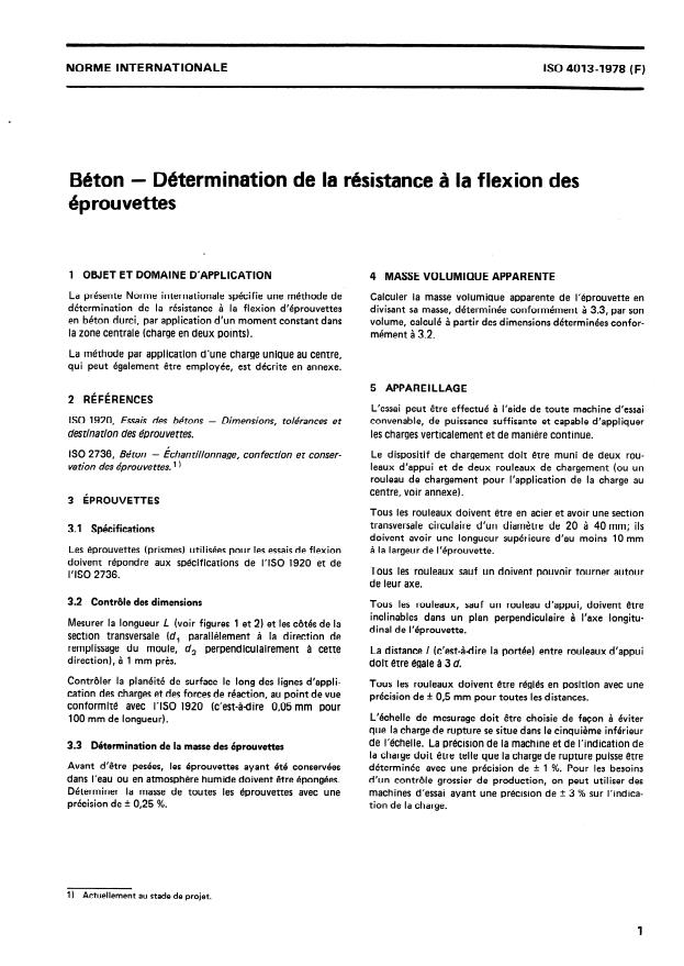 ISO 4013:1978 - Béton -- Détermination de la résistance a la flexion des éprouvettes