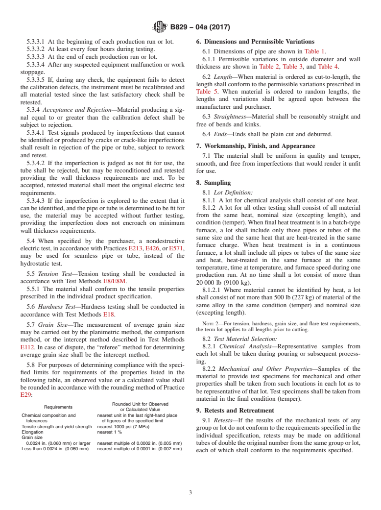 ASTM B829-04a(2017) - Standard Specification for General Requirements for Nickel and Nickel Alloys Seamless  Pipe and      Tube