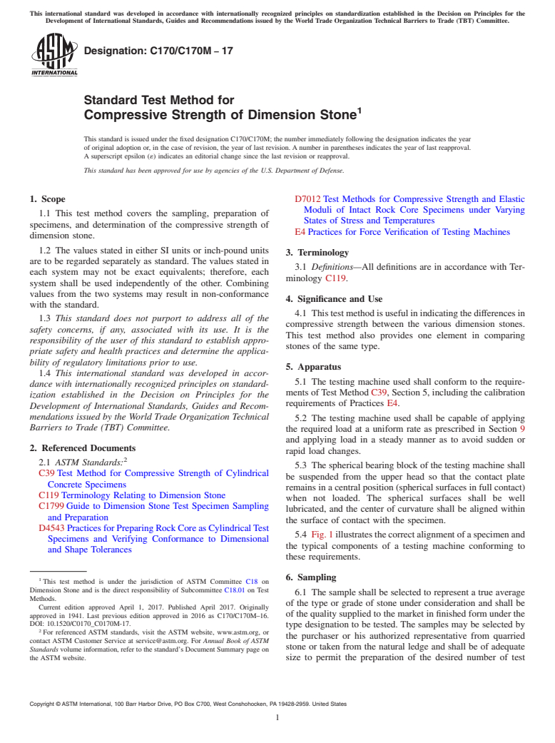 ASTM C170/C170M-17 - Standard Test Method for  Compressive Strength of Dimension Stone
