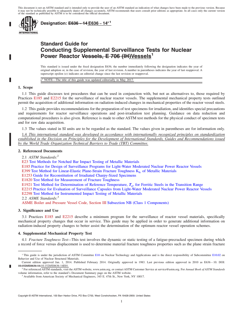 REDLINE ASTM E636-14e1 - Standard Guide for  Conducting Supplemental Surveillance Tests for Nuclear Power Reactor Vessels