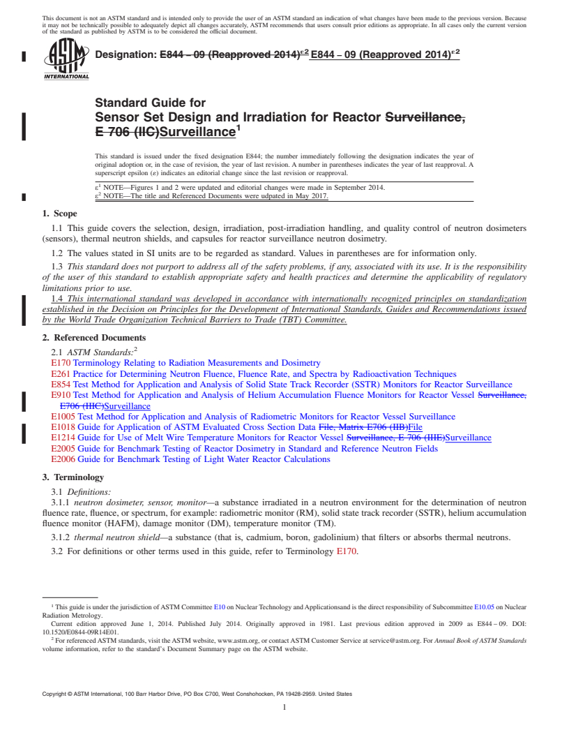 REDLINE ASTM E844-09(2014)e2 - Standard Guide for  Sensor Set Design and Irradiation for Reactor Surveillance