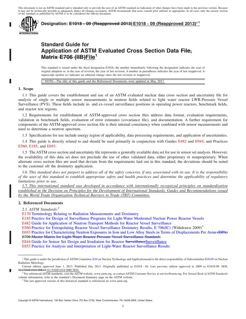 REDLINE ASTM E1018-09(2013)e1 - Standard Guide for  Application of ASTM Evaluated Cross Section Data File