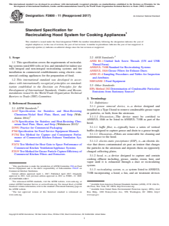 ASTM F2800-11(2017) ASTM F2800-11(2017) - Standard Specification for Recirculating Hood System for Cooking Appliances - Page 1 preview