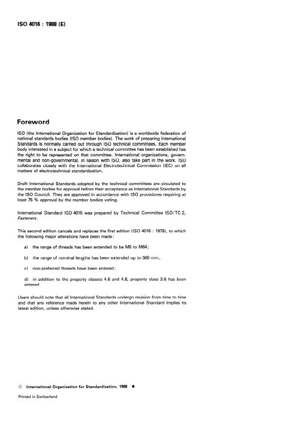 ISO 4016:1988 ISO 4016:1988 - Hexagon head bolts -- Product grade C - Page 2 preview