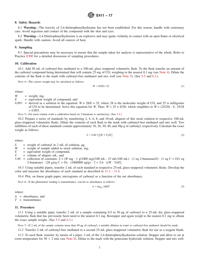 REDLINE ASTM E411-17 - Standard Test Method for Trace Quantities of Carbonyl Compounds with 2,4-Dinitrophenylhydrazine