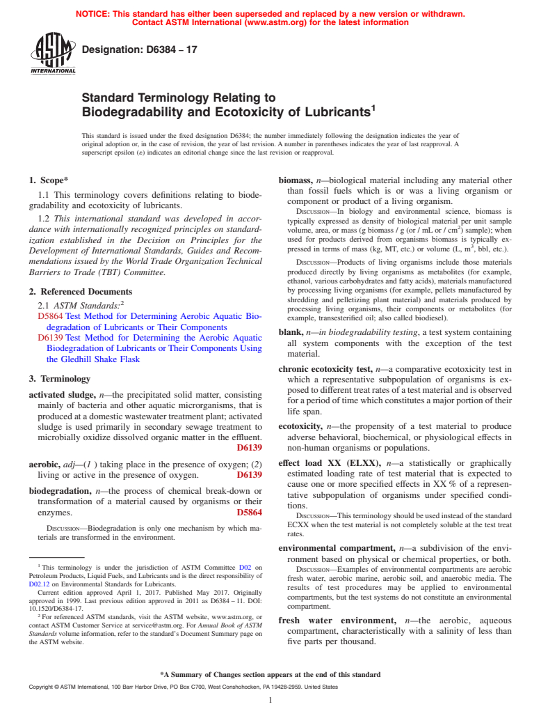 ASTM D6384-17 - Standard Terminology Relating to  Biodegradability and Ecotoxicity of Lubricants