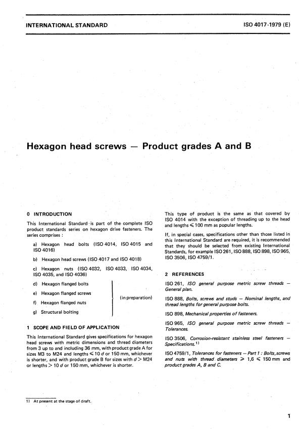 ISO 4017:1979 - Hexagon head screws -- Product grades A and B