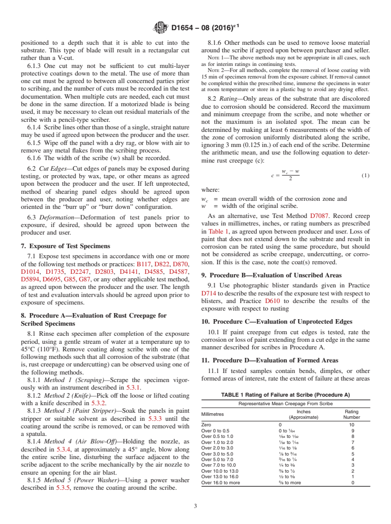 ASTM D1654-08(2016)e1 - Standard Test Method for Evaluation of Painted or Coated Specimens Subjected to Corrosive  Environments