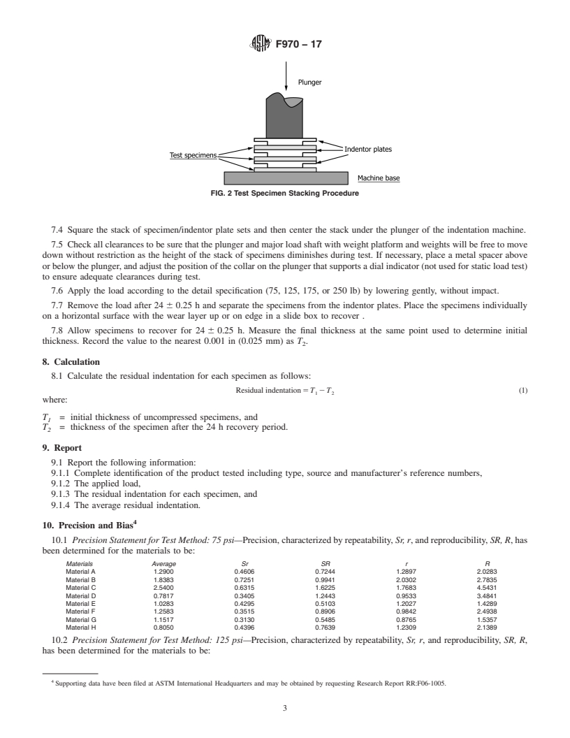 REDLINE ASTM F970-17 - Standard Test Method for  Measuring Recovery Properties of Floor Coverings after Static  Loading