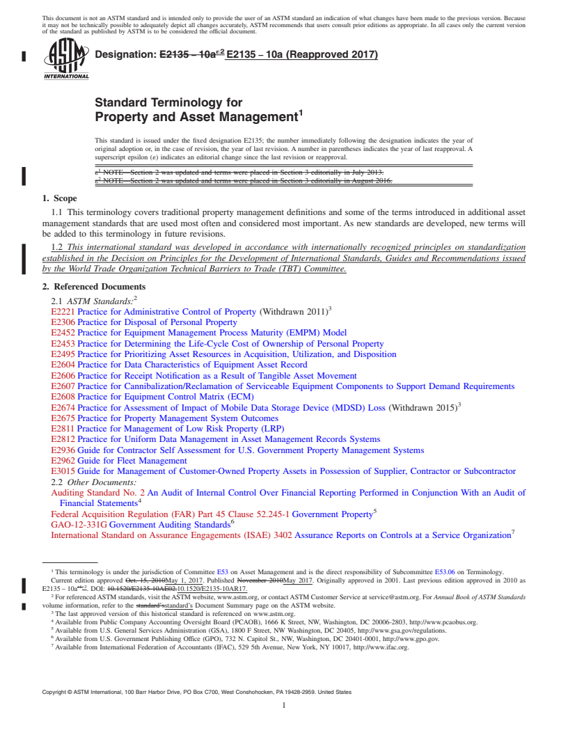 REDLINE ASTM E2135-10a(2017) - Standard Terminology for Property and Asset Management