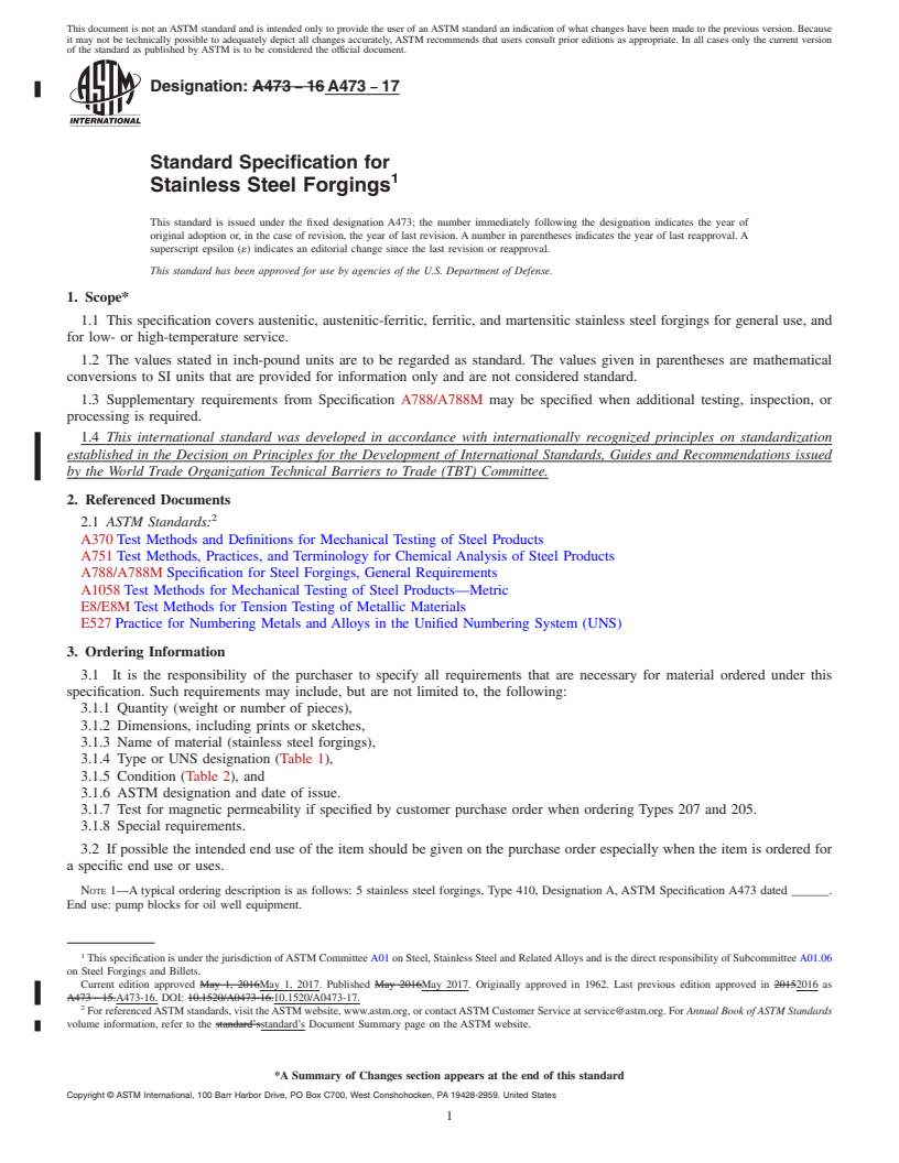 REDLINE ASTM A473-17 - Standard Specification for Stainless Steel Forgings