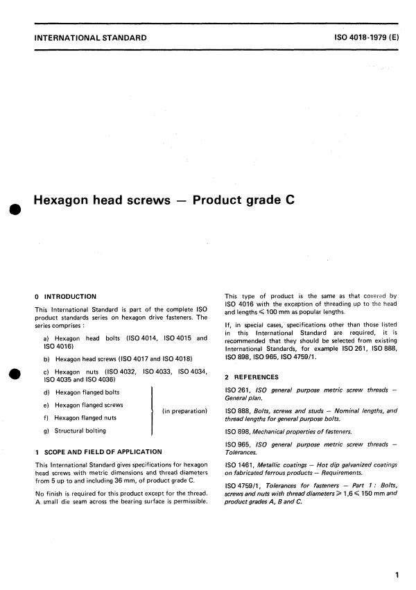 ISO 4018:1979 - Hexagon head screws -- Product grade C