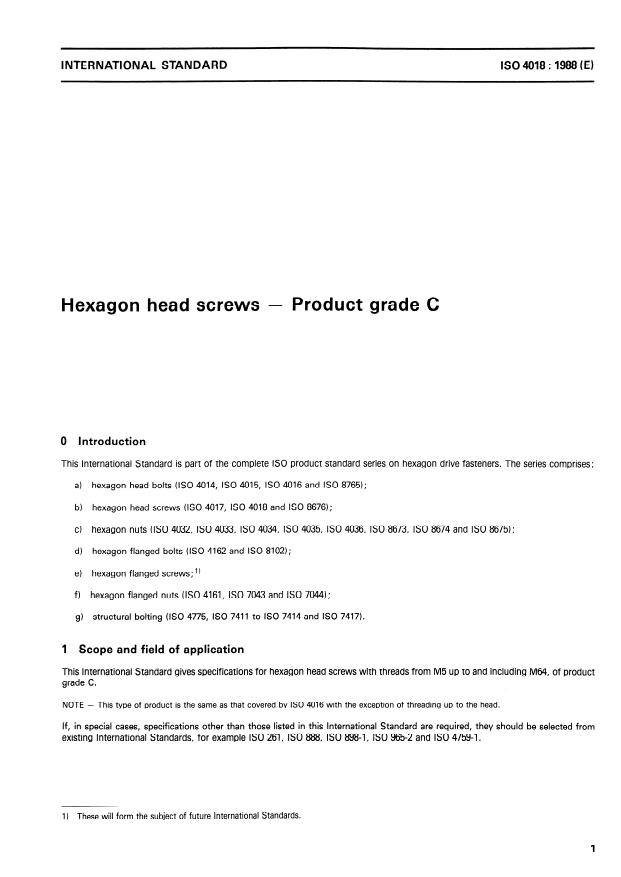 ISO 4018:1988 - Hexagon head screws -- Product grade C