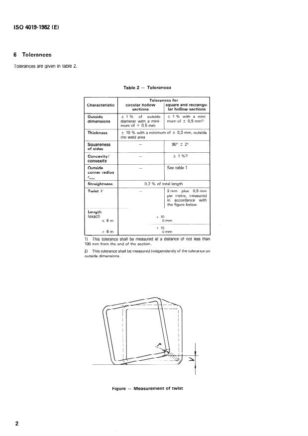 ISO 4019:1982 ISO 4019:1982 - Cold-finished steel structural hollow sections -- Dimensions and sectional properties - Page 4 preview