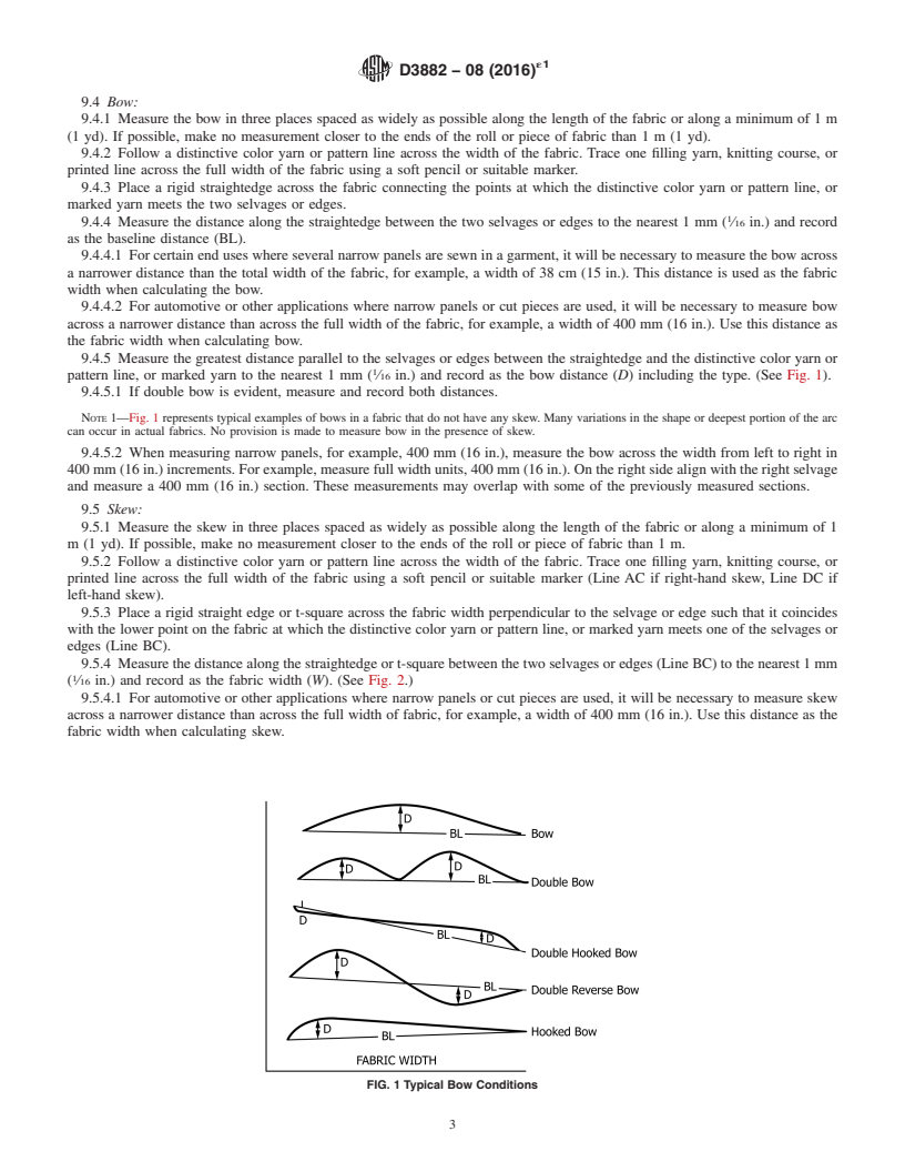 REDLINE ASTM D3882-08(2016)e1 - Standard Test Method for  Bow and Skew in Woven and Knitted Fabrics