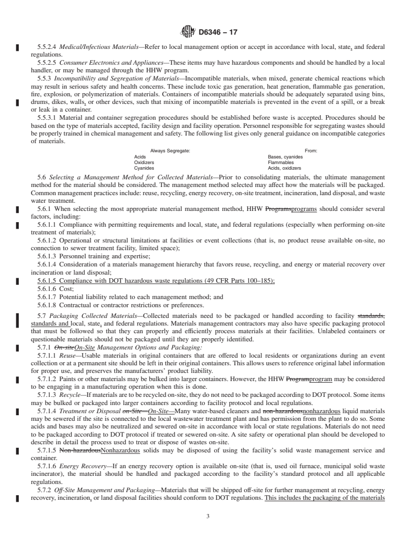 REDLINE ASTM D6346-17 - Standard Guide for  Accepting, Segregating, and Packaging Materials Collected Through  Household Hazardous Waste Programs