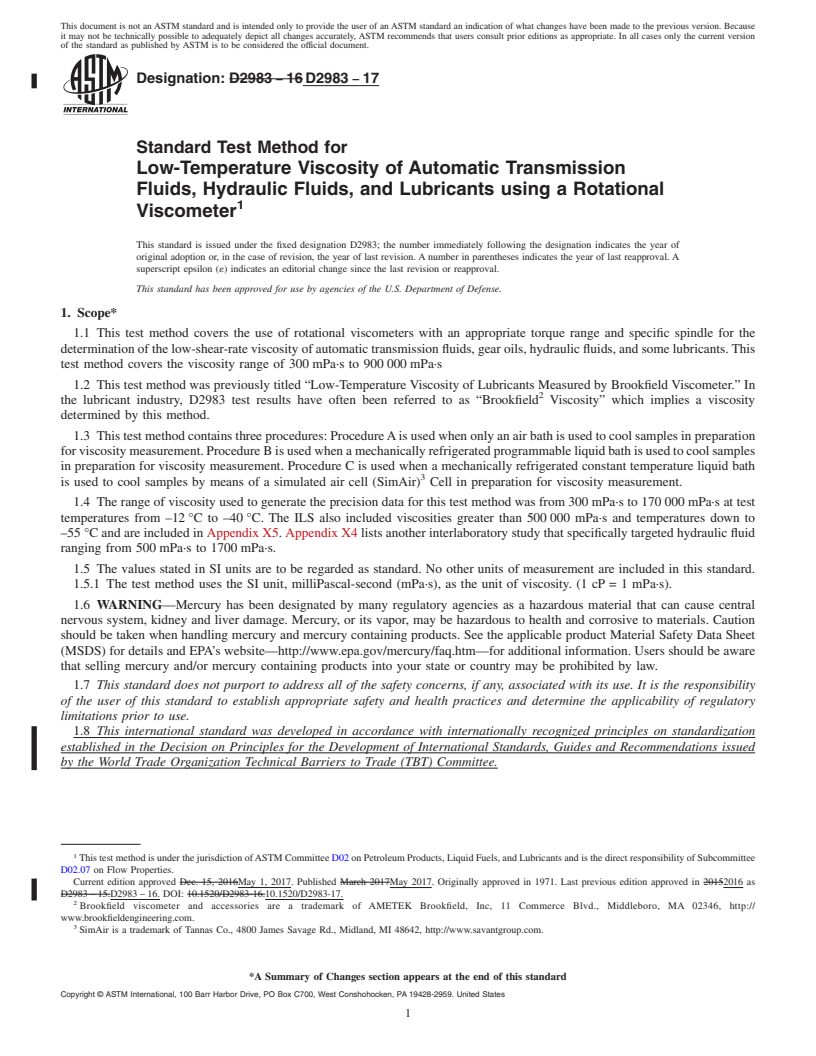 REDLINE ASTM D2983-17 - Standard Test Method for  Low-Temperature Viscosity of Automatic Transmission Fluids,  Hydraulic Fluids, and Lubricants using a Rotational Viscometer