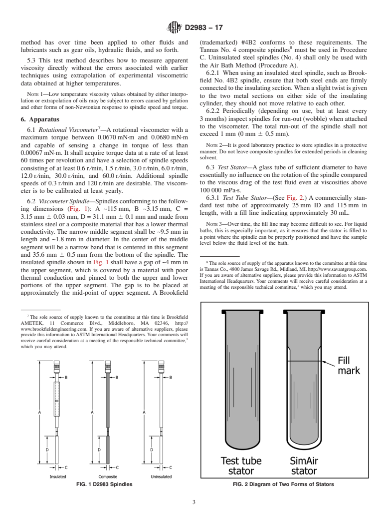 ASTM D2983-17 - Standard Test Method for  Low-Temperature Viscosity of Automatic Transmission Fluids,  Hydraulic Fluids, and Lubricants using a Rotational Viscometer