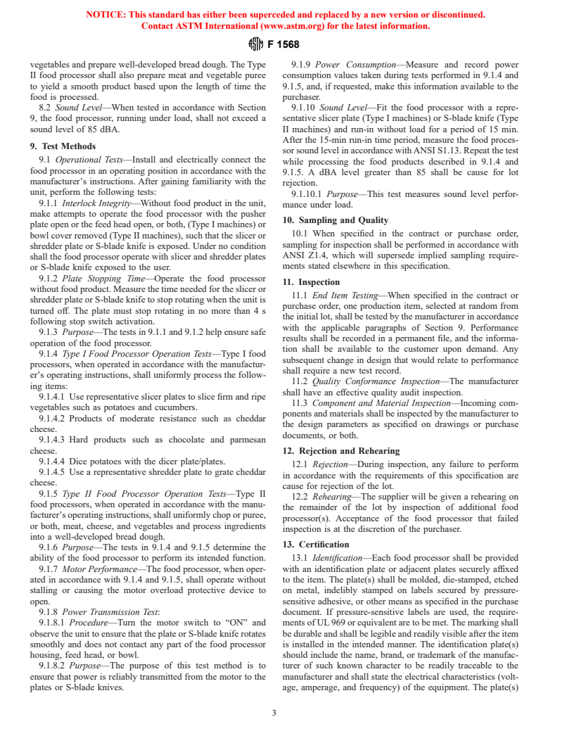 ASTM F1568-99 - Standard Specification for Food Processors, Electric