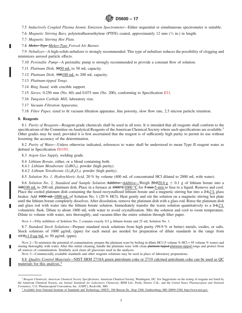 REDLINE ASTM D5600-17 - Standard Test Method for  Trace Metals in Petroleum Coke by Inductively Coupled Plasma   Atomic Emission Spectrometry (ICP-AES)