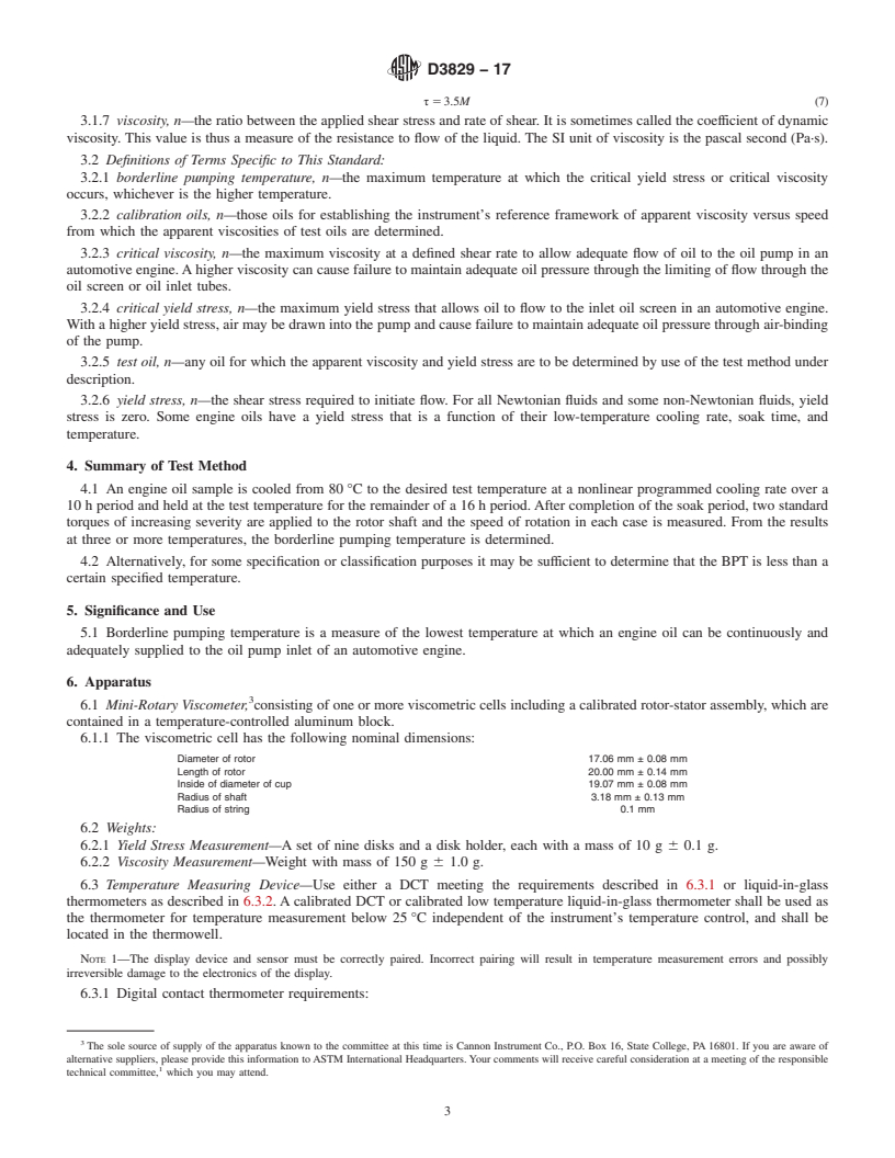 REDLINE ASTM D3829-17 - Standard Test Method for Predicting the Borderline Pumping Temperature of Engine Oil