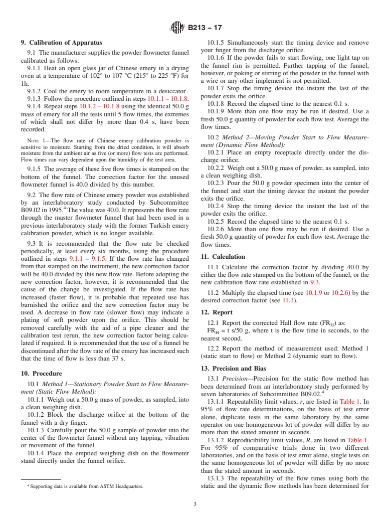 ASTM B213-17 - Standard Test Methods for Flow Rate of Metal Powders Using the Hall Flowmeter Funnel