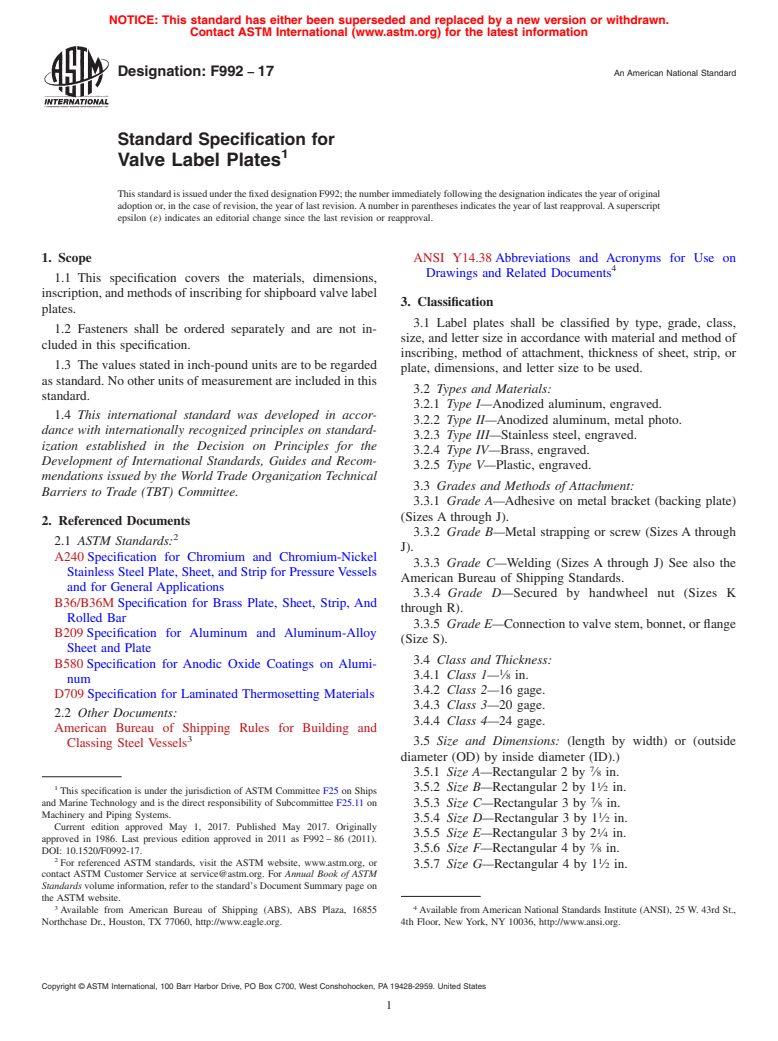 ASTM F992-17 - Standard Specification for  Valve Label Plates