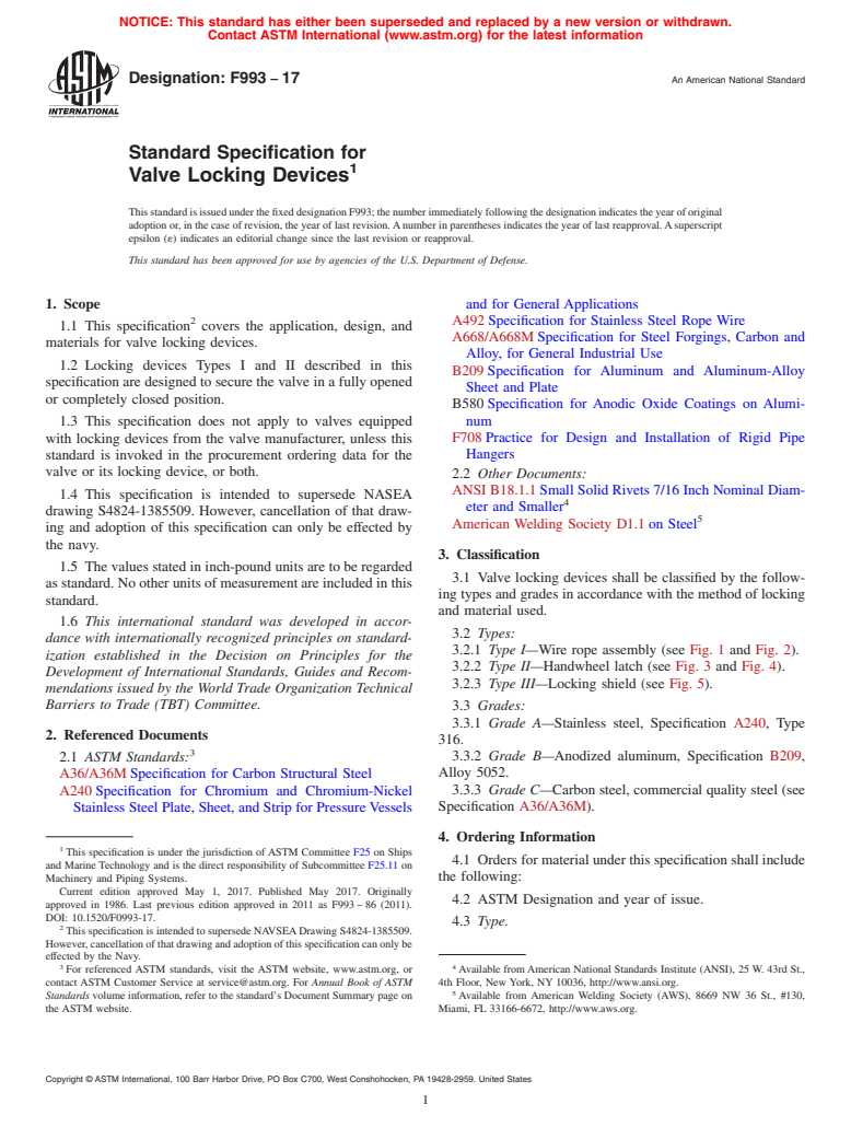 ASTM F993-17 - Standard Specification for  Valve Locking Devices