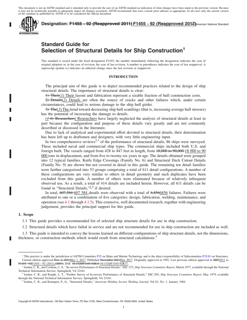 REDLINE ASTM F1455-92(2017) - Standard Guide for  Selection of Structural Details for Ship Construction