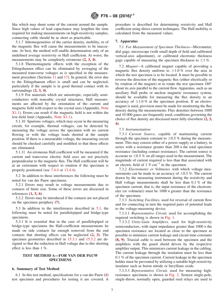 ASTM F76-08(2016)e1 - Standard Test Methods for  Measuring Resistivity and Hall Coefficient and Determining Hall Mobility in Single-Crystal Semiconductors (Withdrawn 2023)