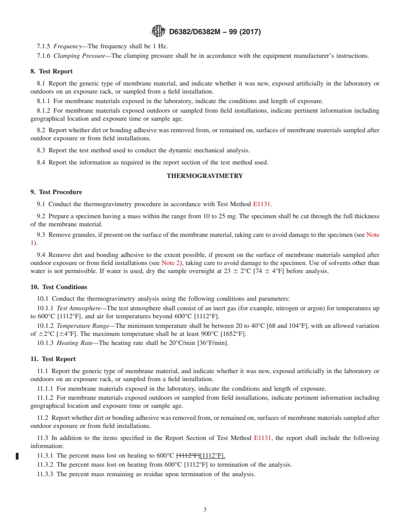 REDLINE ASTM D6382/D6382M-99(2017) - Standard Practice for  Dynamic Mechanical Analysis and Thermogravimetry of Roofing   and Waterproofing Membrane Material