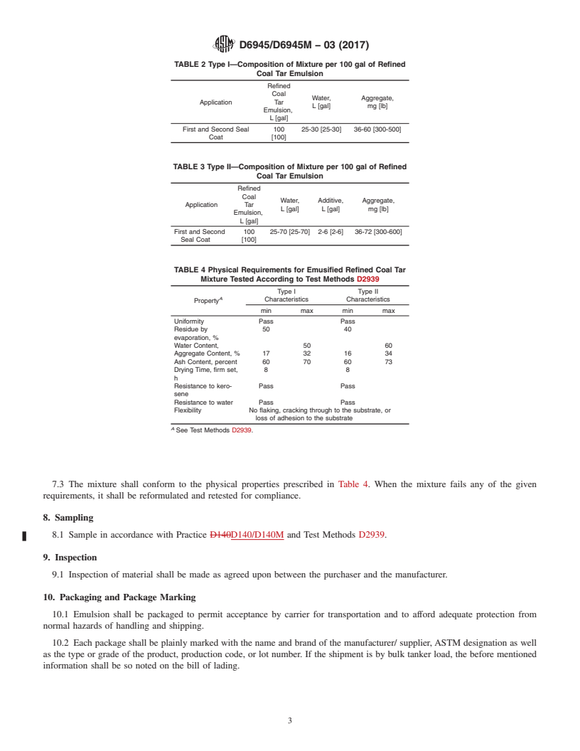 REDLINE ASTM D6945/D6945M-03(2017) - Standard Specification for  Emulsified Refined Coal-Tar (Ready to Use, Commercial Grade)