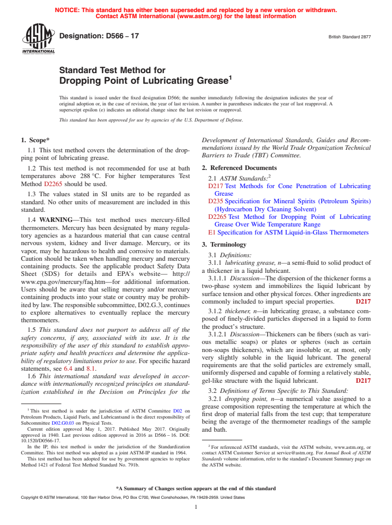 ASTM D566-17 - Standard Test Method for Dropping Point of Lubricating Grease