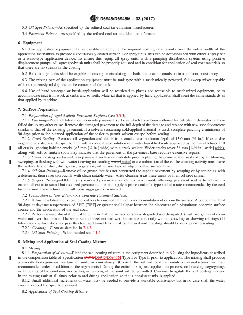 REDLINE ASTM D6948/D6948M-03(2017) - Standard Practice for  Application of Refined Coal Tar (Ready to Use, Commercial Grade)