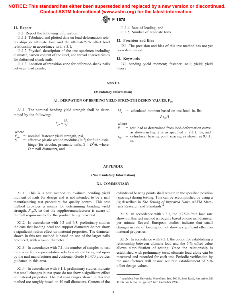 ASTM F1575-01 - Standard Test Method for Determining Bending Yield Moment of Nails