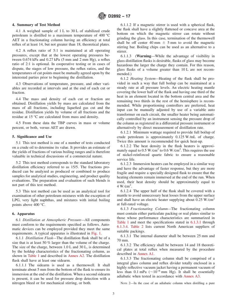 ASTM D2892-17 - Standard Test Method for  Distillation of Crude Petroleum (15-Theoretical Plate Column)