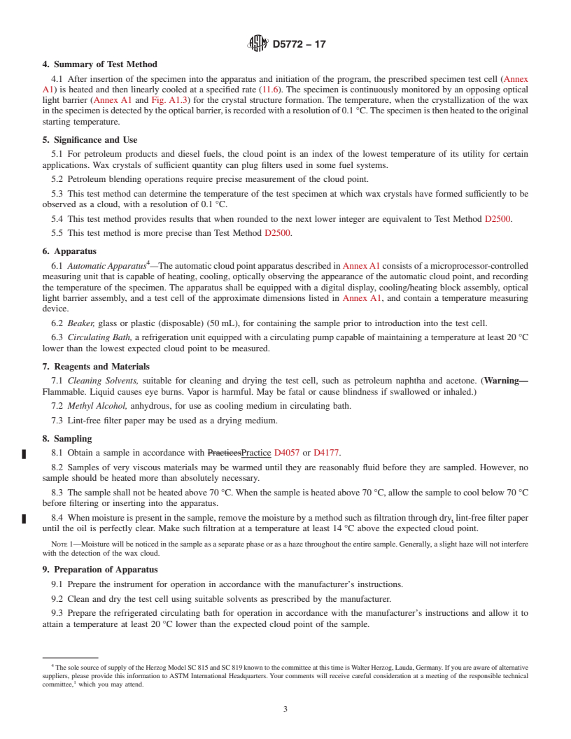 REDLINE ASTM D5772-17 - Standard Test Method for  Cloud Point of Petroleum Products and Liquid Fuels (Linear  Cooling Rate Method)