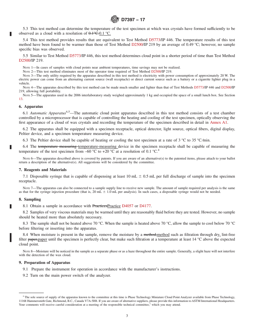 REDLINE ASTM D7397-17 - Standard Test Method for  Cloud Point of Petroleum Products and Liquid Fuels (Miniaturized  Optical Method)