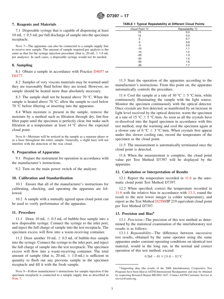 ASTM D7397-17 - Standard Test Method for  Cloud Point of Petroleum Products and Liquid Fuels (Miniaturized  Optical Method)