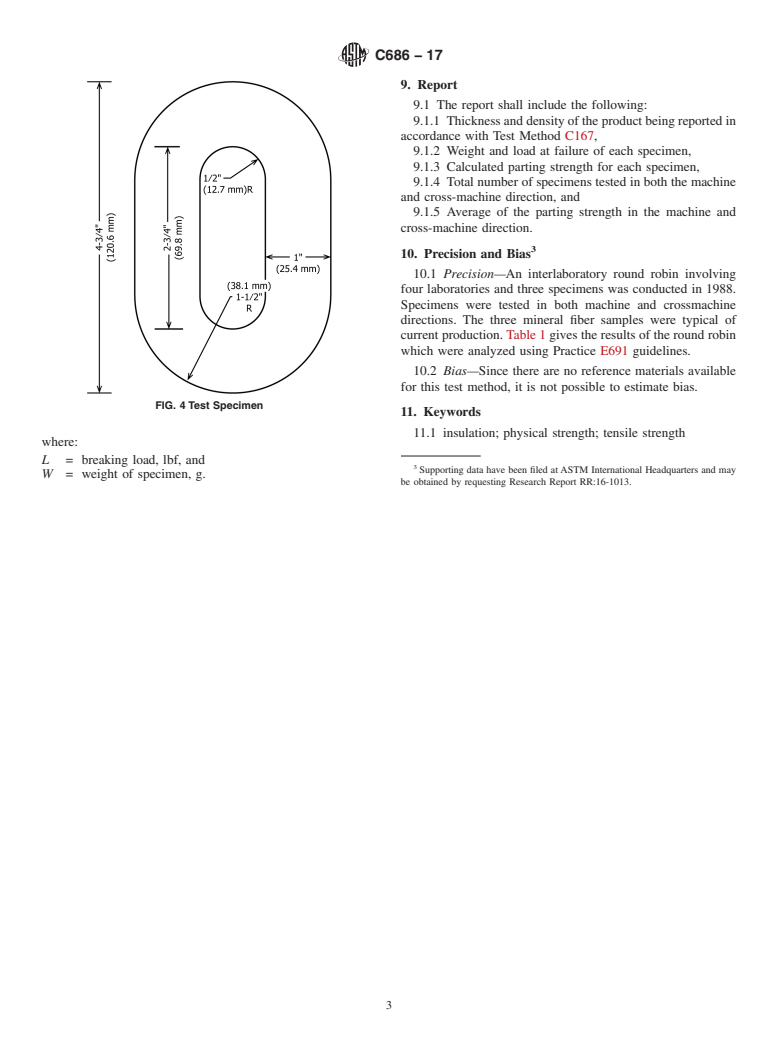 ASTM C686-17 - Standard Test Method for  Parting Strength of Mineral Fiber Batt- and Blanket-Type Insulation