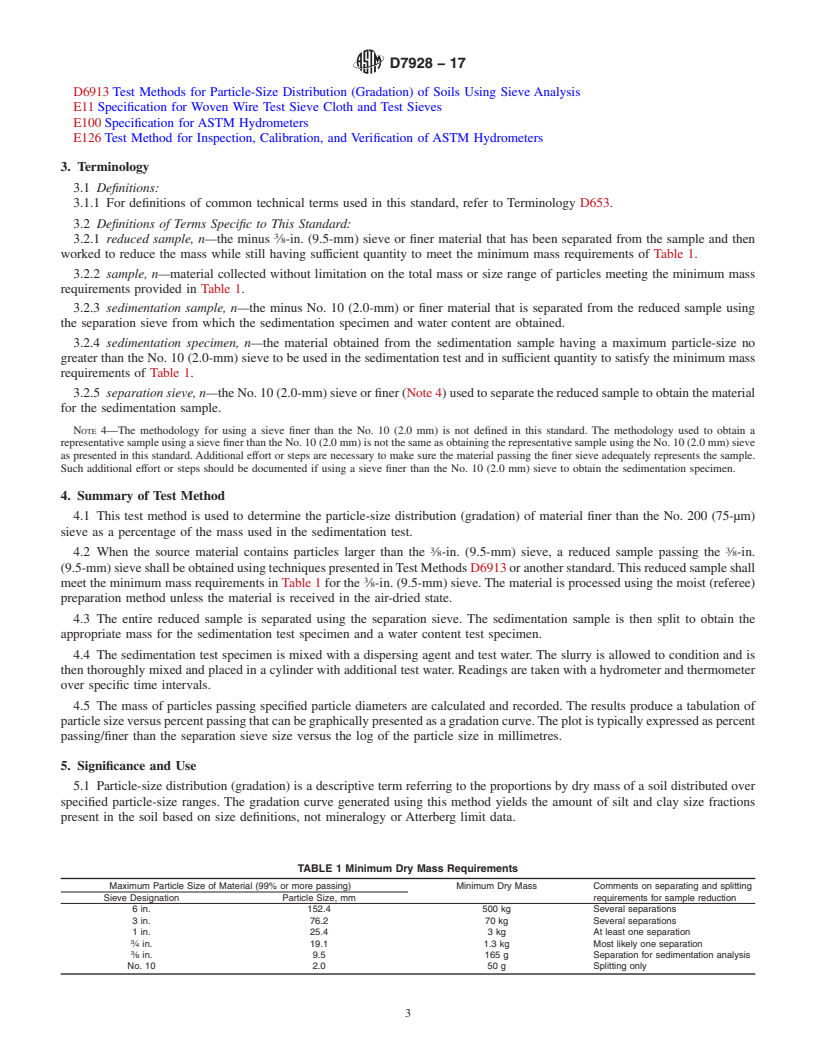 REDLINE ASTM D7928-17 - Standard Test Method for Particle-Size Distribution (Gradation) of Fine-Grained Soils  Using the Sedimentation (Hydrometer) Analysis