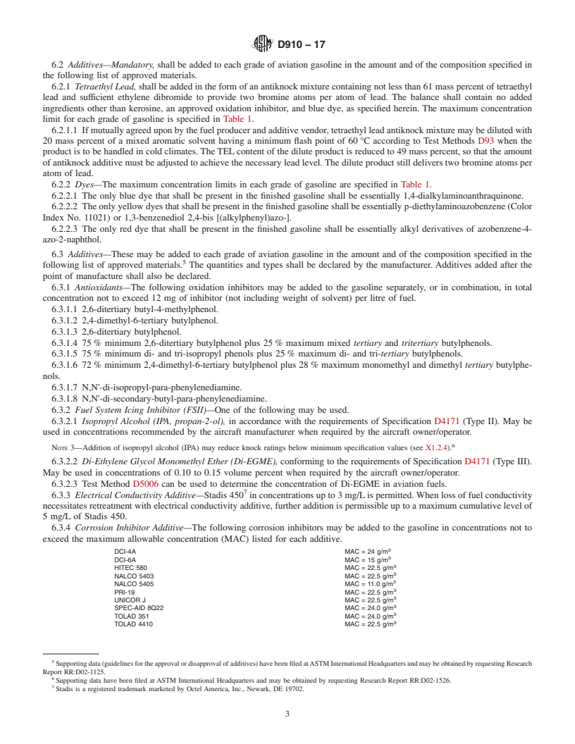 REDLINE ASTM D910-17 - Standard Specification for  Leaded Aviation Gasolines